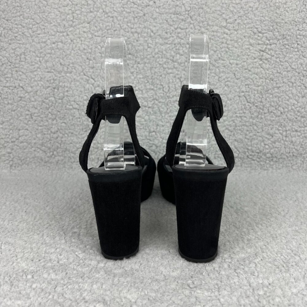 Stuart Weitzman Real Deal Sandal Heels Womens 5 Shoes Black Suede Platform Strap - Picture 5 of 12